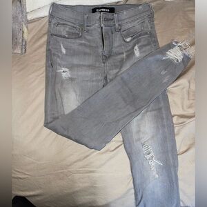 Express stretch grey ripped jeans